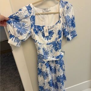 Petal & Pup Blue and White Floral Midi Dress